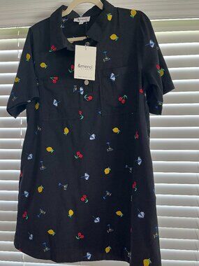 🍋🍒 Womens- S, M & L - NWT &merci Summer Mix Embroidery Black Dress 🍒🍋